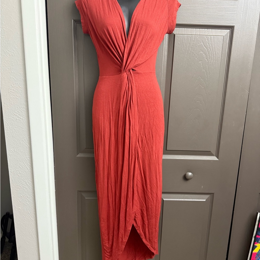 Elegant Burnt Red Orange Adjustable Twist-Front Dress